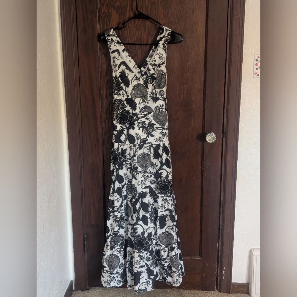 New With Tags J. Crew Tiered Maxi Dress in Ratti Print Black and White (size 6) - Picture 2 of 11